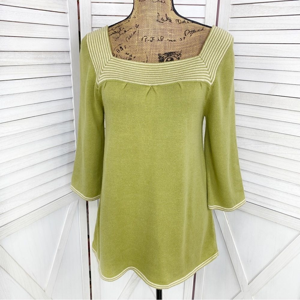 Banana Republic Factory Striped Square Neck Sweater‎ Olive Green Small